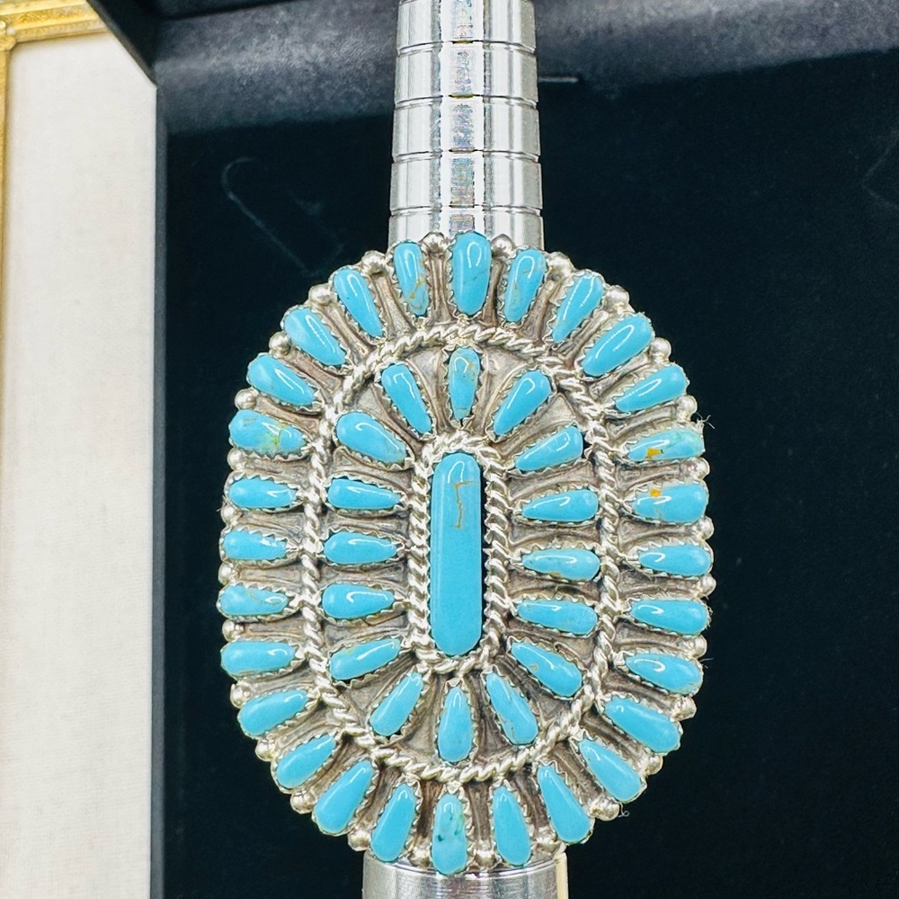Navajo Native American Needlepoint Turquoise Ring, Sz 7.25-7.5,925 Silver,Signed - Picture 4 of 8